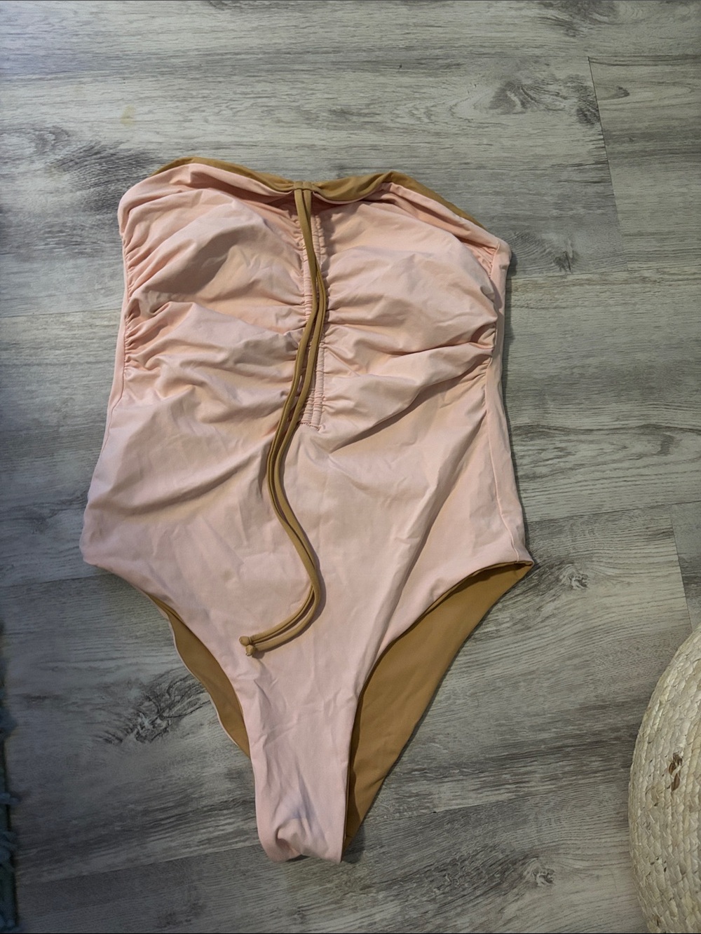 Strapless Two-Tone One-Piece Swimsuit - Pink & Tan